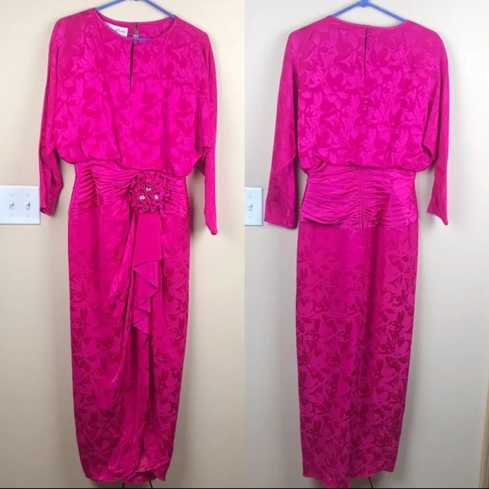 Lillie Rubin Vintage 80s Dress Hot Pink Silk